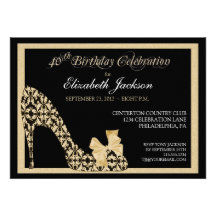 Elegant 40th Birthday Damask Shoe Invitation