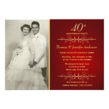 Elegant 40th Ruby Wedding Anniversary Invitations