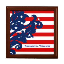 Elegant 4th of July damask red, white, and blue Keepsake Box