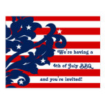 Elegant 4th of July damask red, white, and blue Post Cards