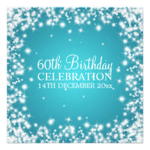 Elegant 60th Birthday Party Winter Sparkle Blue Personalised Announcement