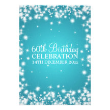 Elegant 60th Birthday Party Winter Sparkle Blue Personalized Announcement
