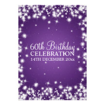Elegant 60th Birthday Party Winter Sparkle Purple Custom Announcement