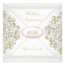 Elegant  60th Wedding Anniversary White Gold Personalised Announcement