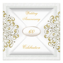 Elegant  60th Wedding Anniversary White Gold Personalized Invitations
