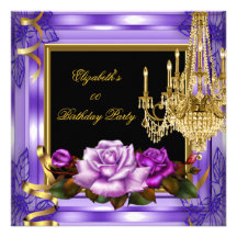 Elegant Add Age Birthday Purple Gold Roses Custom Announcements