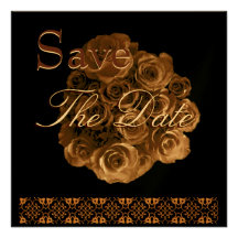 Elegant ANTIQUE GOLD Rose Wedding Save Date Invite