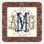 Elegant Antiqued Gold Baroque Monogrammed Seals Stickers