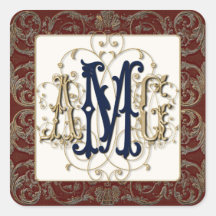Elegant Antiqued Gold Baroque Monogrammed Seals Stickers