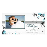 Elegant aqua + black flowers wedding thank you customized photo card