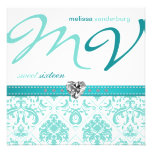 Elegant Aqua blue Sweet Sixteen Birthday Invites