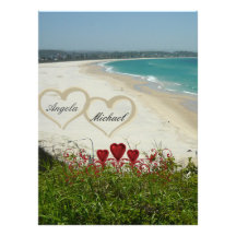 Elegant Beach Wedding Invitation Red Hearts