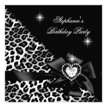 Elegant Birthday Party Leopard Silver Black Personalized Invites