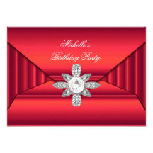 Elegant Birthday Party Red Jewel Purse Look Announcements