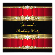 Elegant Birthday Party Royal Red Gold Black Custom Invitation