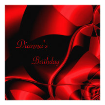 Elegant Birthday Red Black Abstract Invites