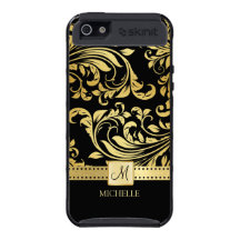 Elegant Black and Gold Damask with monogram