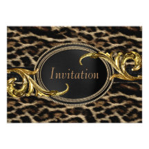 Elegant Black and Gold Leopard Party Custom Announcements