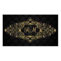 Elegant Black And Gold Vintage Floral Frame Business Card Templates