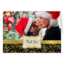 Elegant Black and Metallic Gold Thank You Greeting Cards