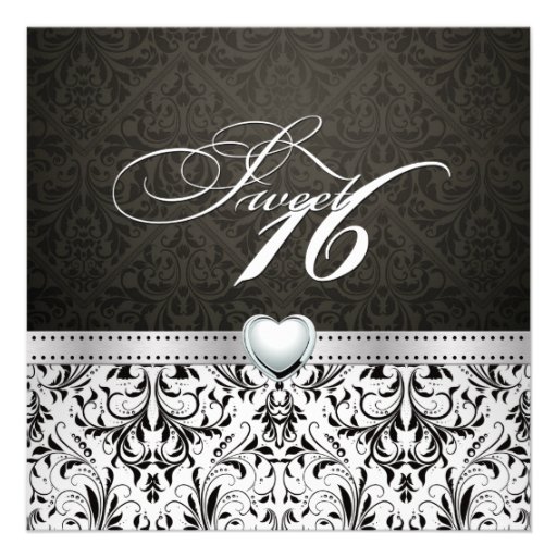 Elegant Black and White Damask Sweet Sixteen Custom Invitations