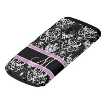 Elegant black and white damask with monogram samsung galaxy nexus case