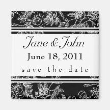 Elegant Black and White Rose Save the Date Magnet