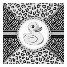 Elegant Black and White Rubber Duck Baby Shower Personalized Invitation