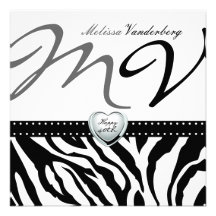 Elegant black and white Zebra Happy 40th Bithday Personalized Invitations