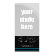 Elegant Black/Blue "Thank You" Customized Photo Card