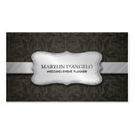 Elegant Black Damask and Metallic Silver Business Card