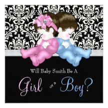 Elegant Black Damask Gender Reveal Shower Personalised Invite