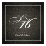 Elegant Black Damask Sweet Sixteen Custom Invite