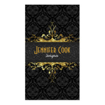 Elegant Black & Gold 2 Vintage Floral Damasks Business Cards