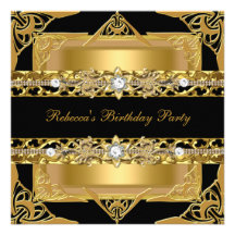 Elegant Black Gold Diamond Jewel Birthday Party Custom Announcement