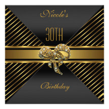 Elegant Black gold Stripe 30th Birthday Invitation