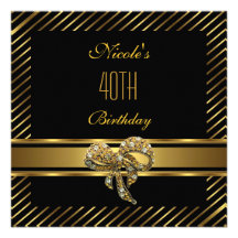 Elegant Black gold Stripe 40th Birthday Invitation