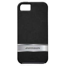 Elegant Black Leather with Silver Metal Label | iPhone 5 Cases