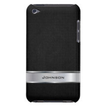 Elegant Black Leather with Silver Metal Label | iPod Case-Mate Cases
