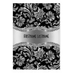 Elegant Black & Metallic Silver Vintage Damasks Business Cards