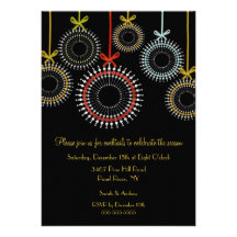 Elegant Black Ornaments Holiday Party Invitation