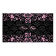 Elegant Black & Pastel Pink Floral Swirls Business Cards
