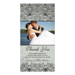 Elegant black silver damask wedding thank you photo card template