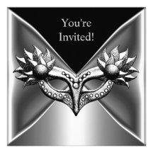 Elegant Black Silver Metal Mask Event Party 2 Announcement