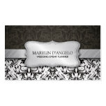 Elegant Black & White Damask and Metallic Silver Business Card