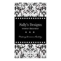 Elegant Black & White Damask Business Card