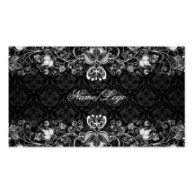 Elegant Black & White Floral Swirls Business Card Template