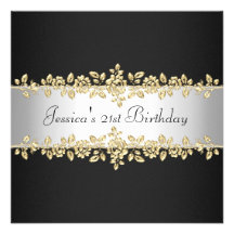 Elegant Black & White Gold Roses Birthday Party Custom Invites