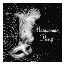 Elegant Black White Masquerade Party Personalized Invite