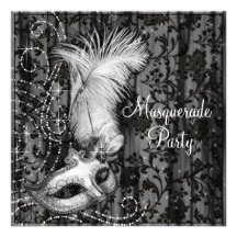 Elegant Black White Masquerade Party Personalized Announcements
